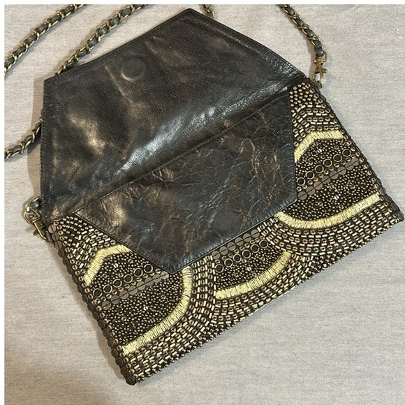 Cleobella Bronze Metal Pieces & Hand Beaded Design Clutch Evening Purse - Picture 2 of 7